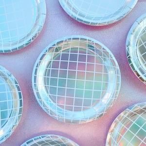 Disco Ball Iridescent Paper Plates - 20 pack, 9" | Hen Party Paper Plates, Mirror Iridescent, Last Disco, Birthday Party, 70s Groovy