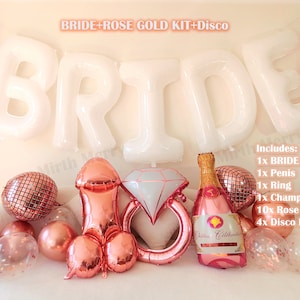 White Jumbo BRIDE Balloons + Rose Gold Balloons | 40inch, Hens Party Decoration, Bachelorette Party, Bridal Shower Decor Photo Backdrop