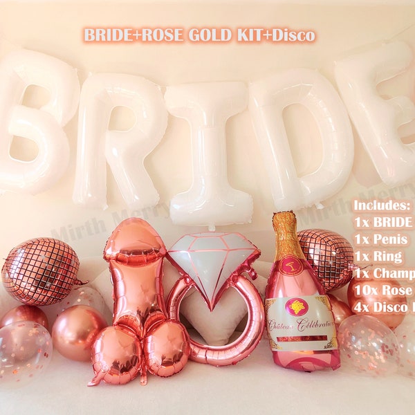 White Jumbo BRIDE Balloons + Rose Gold Balloons | 40inch, Hens Party Decoration, Bachelorette Party, Bridal Shower Decor Photo Backdrop
