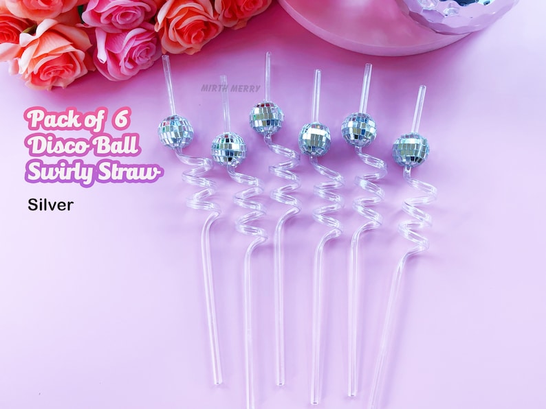 Disco Ball Swirly Straw, Last Disco Hen Party Favors, Disco Cowgirl Cowboy, Bridal Shower, Bachelorette Decorations, 70's, Reusable Straw Disco Straw - Silver