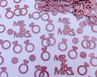 MR & MRS+ Wedding Ring Confetti for Wedding, Engagement | Gold/Rose Gold, Bridal Shower, Hen Party, Bride to Be, Wedding Table Decoration