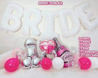 White Jumbo BRIDE Balloons + Pink Balloons | 40inch, Hens Party Decoration, Bachelorette Party, Bridal Shower Decor Photo Backdrop