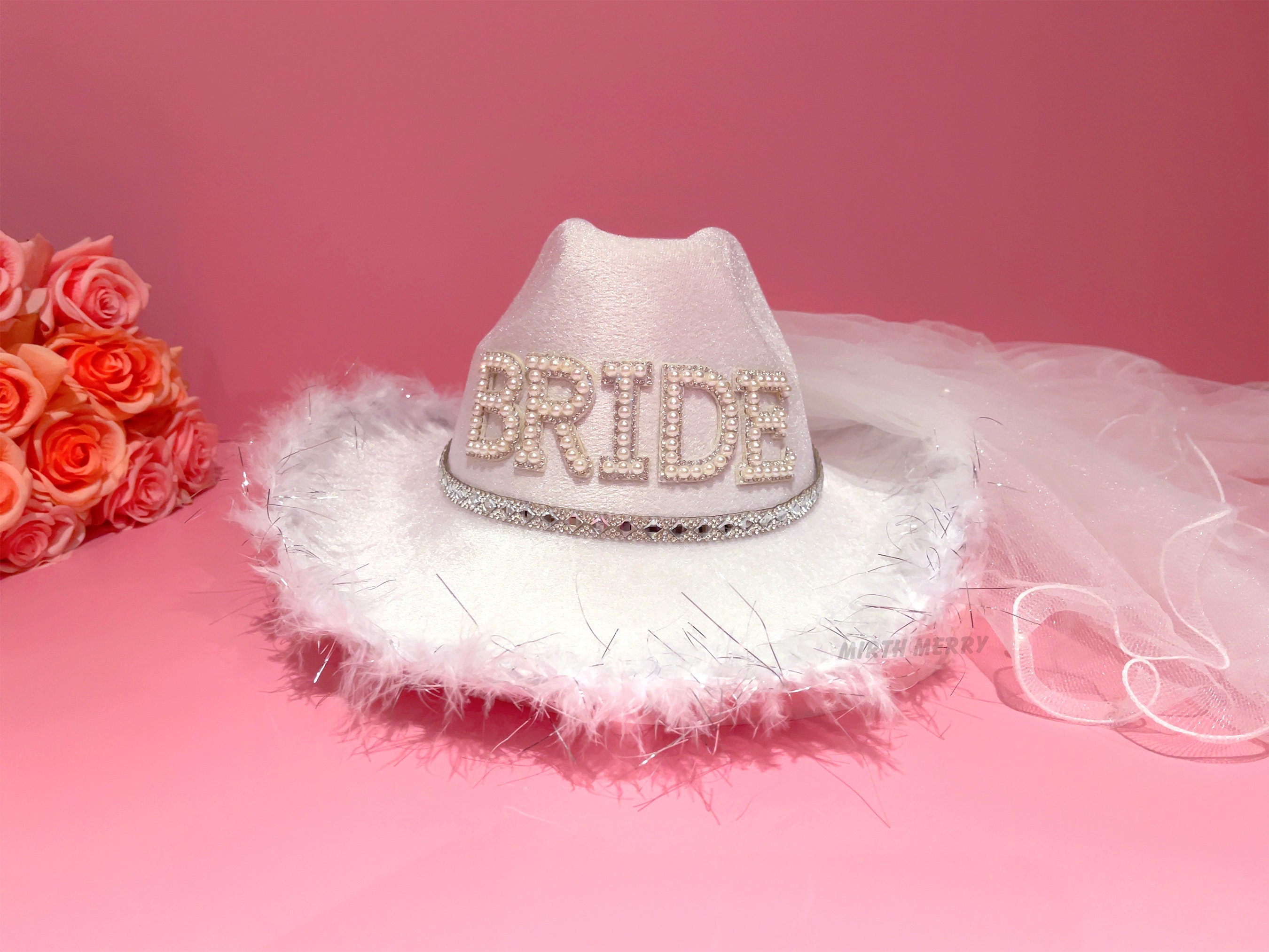 Rhinestone Pearl Bride Hen Party Hat, Bachelorette Party Weekend