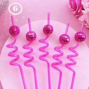Disco Ball Swirly Straw, Last Disco Hen Party Favors, Disco Cowgirl Cowboy, Bridal Shower, Bachelorette Decorations, 70's, Reusable Straw Disco Straw-Hot Pink