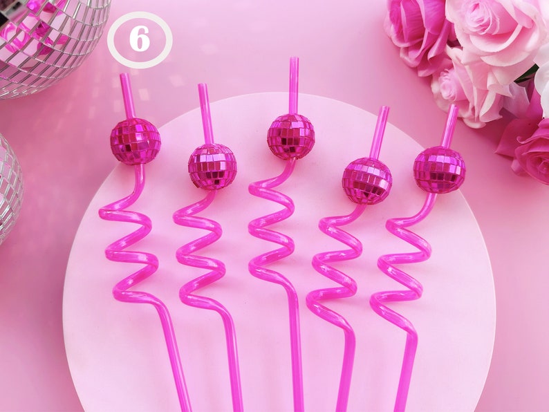 Disco Ball Swirly Straw, Last Disco Hen Party Favors, Disco Cowgirl Cowboy, Bridal Shower, Bachelorette Decorations, 70's, Reusable Straw Disco Straw-Hot Pink