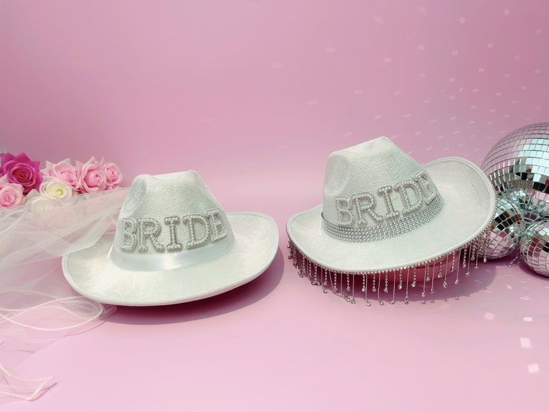 Bride Cowgirl Hat with Veil, Hen Party Bride Gift, Bride Cow Girl Hat Bridal Shower, Bride To Be, Bachelorette Party, Last Disco image 2