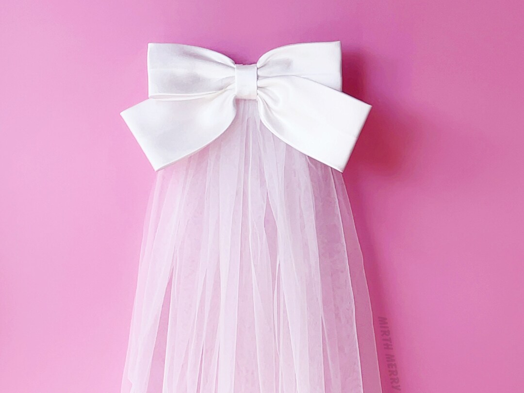 White Satin Bow Veil, Bride Hair Bow, Wedding Hair Accessories, Bridal