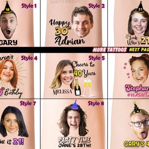 Custom Face Tattoos, Birthday Tattoos, Custom Temporary Tattoos, Party Favor, Tattoo Gift, Milestone Birthday, Christmas Halloween Tattoos image 2