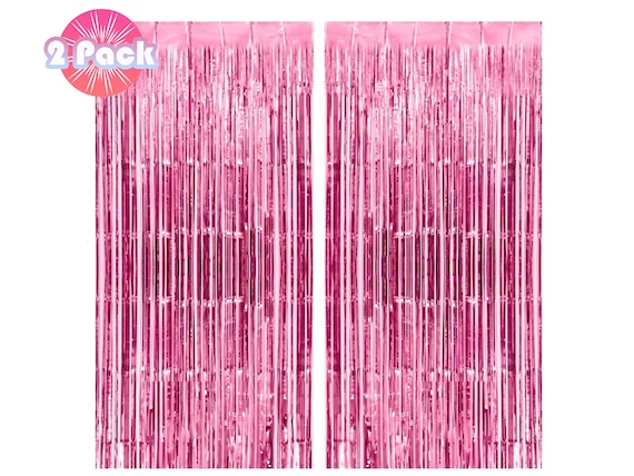 Metallic Pink Fringe Foil Curtain - Set of 2 | Bridal Shower Backdrop, Wedding, Hen Party, Birthday Photo Booth, Baby Shower