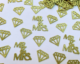 MR & MRS Diamond Shaped Confetti for Wedding, Engagement | Gold/Rose Gold, Bridal Shower, Hen Party, Bride to Be, Wedding Table Decoration