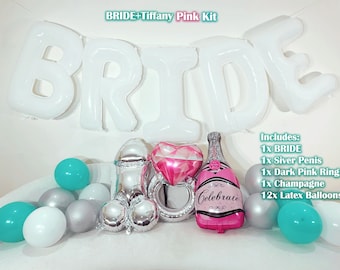 White Jumbo BRIDE Balloons + Tiffany Pink Balloons | 40inch, Hens Party Decoration, Bachelorette Party, Bridal Shower Decor Photo Backdrop