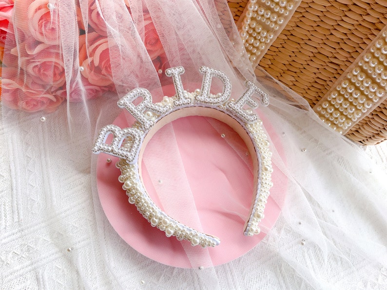 Hen Party Decorations Bride Pearl Headband White Headpiece Bridal Shower Gift, Bachelorette Hair Accessory, Bride to Be Gift image 10