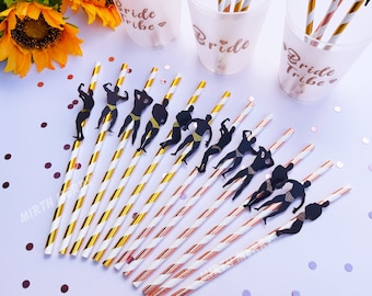 Macho Men Confetti Straws Bachelorette Party Hen Party Decoration Supplies, Party Favor, Bridal Shower Wedding Drinking Game Bach