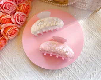 Bride Pearlescent Hair Claw Clip, Bridal Hair Accessory, Bach Party Bride Gift, Bridesmaid Favor, White Rhinestone Clip, wedding rehearsal