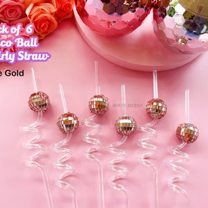 Disco Ball Swirly Straw, Last Disco Hen Party Favors, Disco Cowgirl Cowboy, Bridal Shower, Bachelorette Decorations, 70's, Reusable Straw Disco Straw - R.Gold
