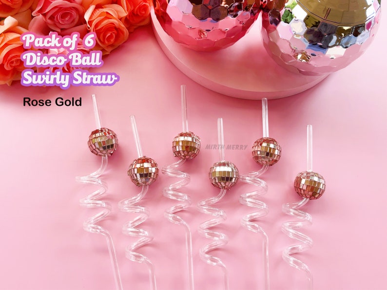 Disco Ball Swirly Straw, Last Disco Hen Party Favors, Disco Cowgirl Cowboy, Bridal Shower, Bachelorette Decorations, 70's, Reusable Straw Disco Straw - R.Gold