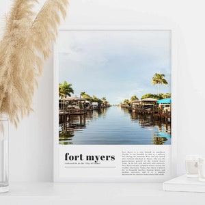 Fishing Pier, Fort Myers Beach at Sunset Poster Art Print, Florida Home  Decor