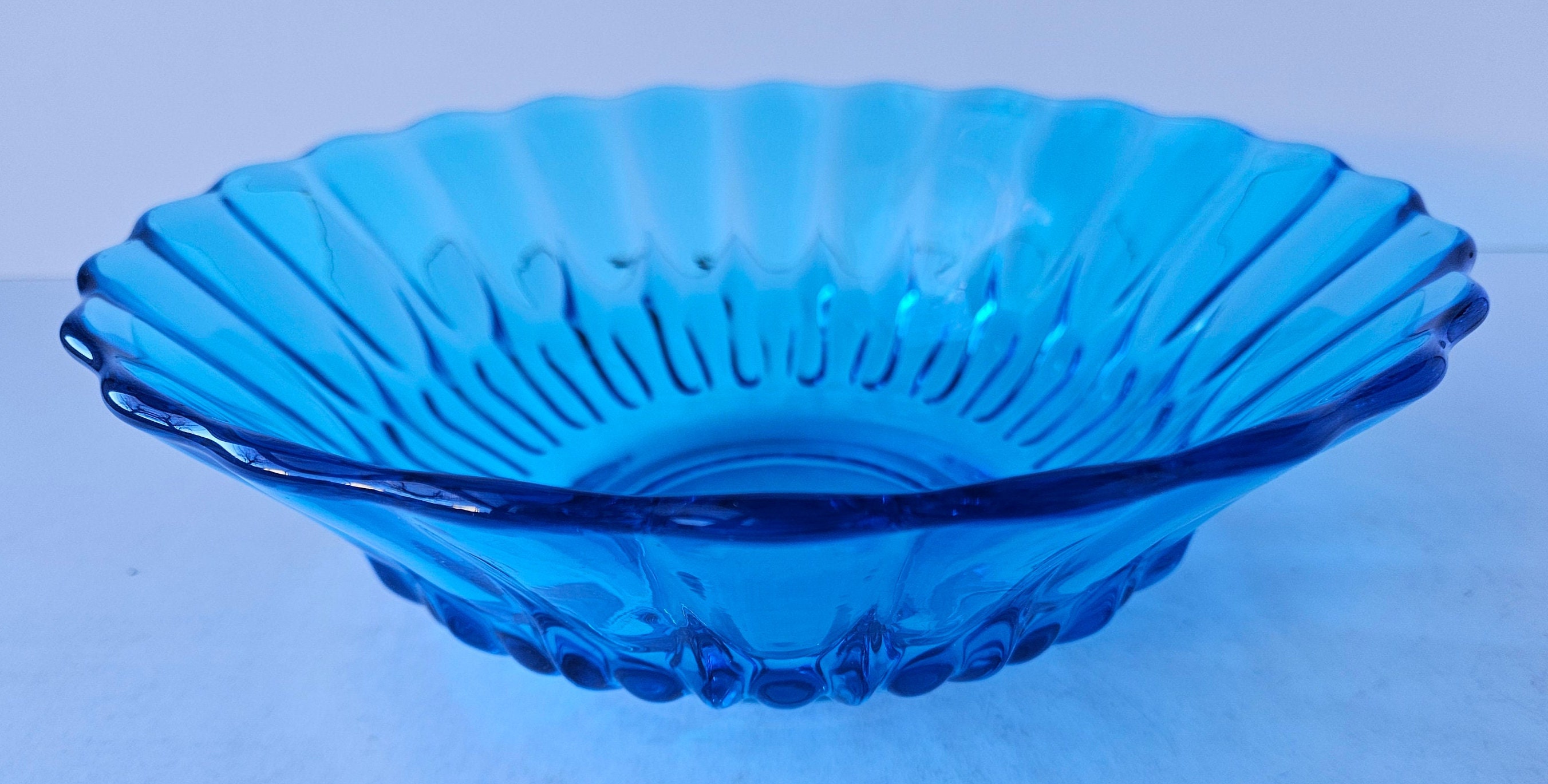 Vintage Blue Glass Bowl Mid Century Blue Glass Bowl Decorative Blue