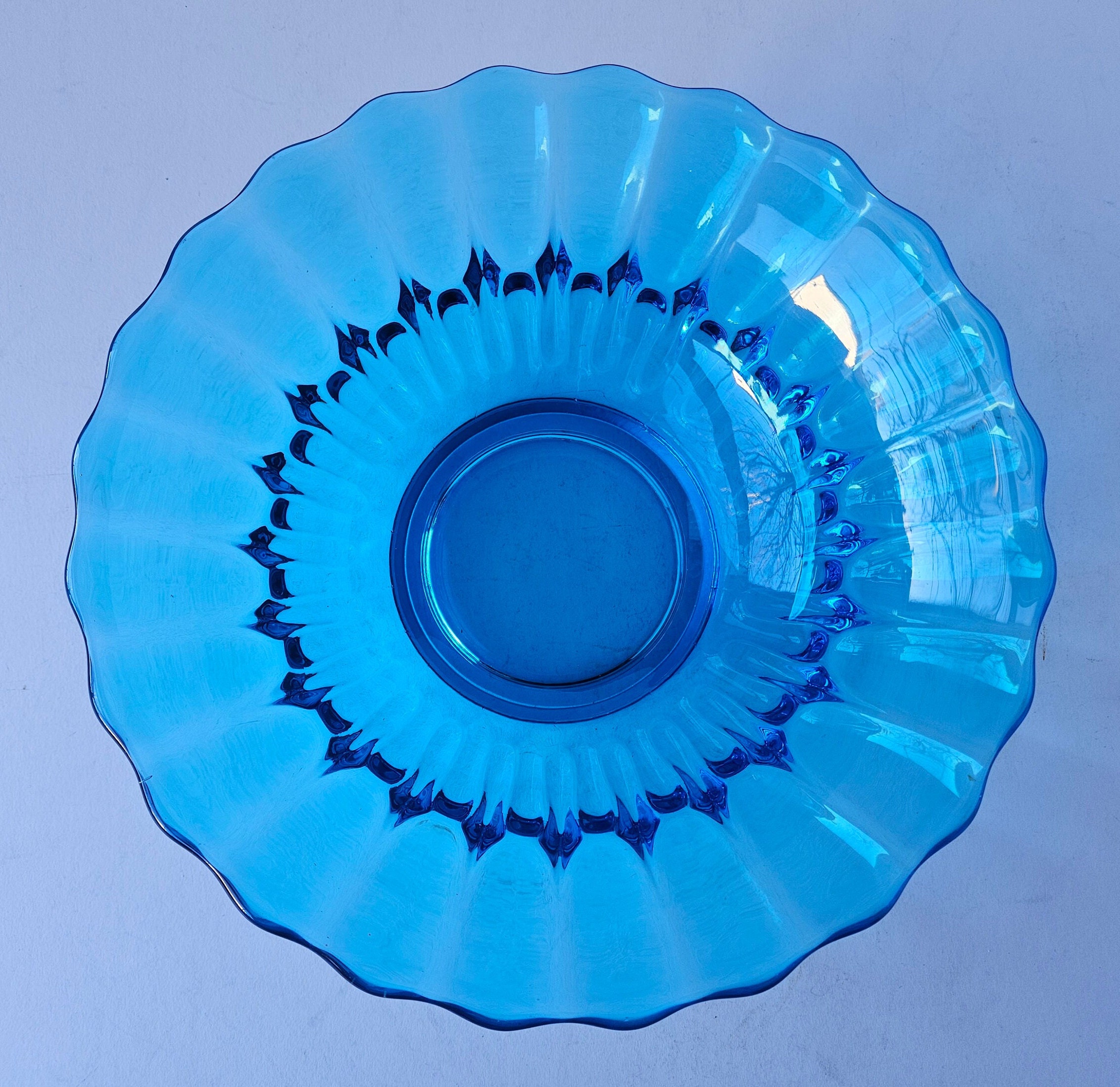 Vintage Blue Glass Bowl Mid Century Blue Glass Bowl Decorative Blue