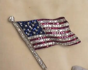 4. Juli Verkauf, Saphir Diamant Amerikanische USA Flagge Pin Brosche, Nation Patriotischer Schmuck, Amerikanische Flagge Brosche, 925 Silber Armee Unterstützung Brosche