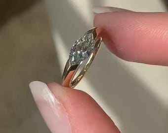 Spring Sale, Marquise Cut East To West Moissanite Solitaire Wedding Ring, Half Bezel Set Marquise Cut Engagement Ring, 14k Gold Ring