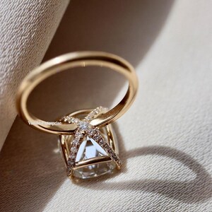 Handmade 14k Gold Elongated Cushion Cut Moissanite Engagement Ring