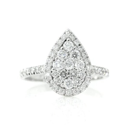 Halo Engagement Ring Cluster Wedding Ring Round Cut Diamond Etsy