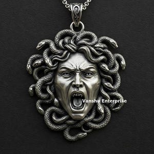 925 Silver Medusa Head Necklace: Greek Mythology Snake Pendant