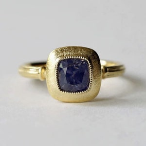 Art Deco Solitaire Diamond Ring, Cushion Cut Diamond Engagement Ring, Sapphire And Bezel Set Ring, Milgrain Wedding Ring, 14k Gold Ring