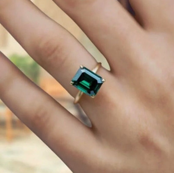 Emerald Engagement Ring Solitaire Wedding Ring Emerald Cut Etsy
