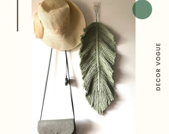 Macrame green feather wall hanging