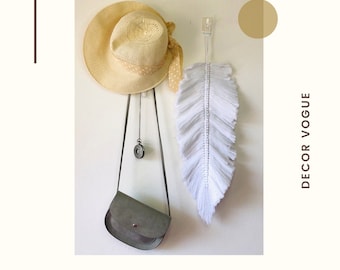 Macrame feather macrame leaf wall hanging, handmade white macrame wall decor