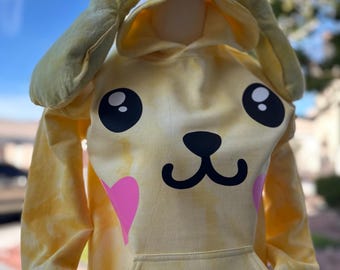 Sudadera con capucha para adultos con efecto tie-dye inspirada en Pompompurin (rollo de canela, moca y amigos gatitos).