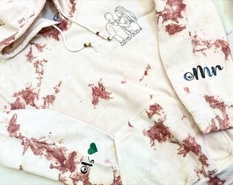 Conjunto de sudadera con capucha con retrato personalizado de Mr & Mrs. Arte lineal personalizado (día de San Valentín, bodas, luna de miel)
