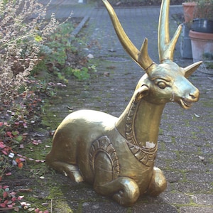 antique Dharma wheel tibetan wooden deer statue