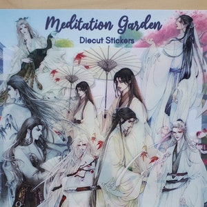 Naklejki wycinane metodą die-cut z motywem ogrodu medytacyjnego – tradycyjne chińskie miecze Hafu, chłopaki z anime, chłopcy z mangi, ręcznie wycinane, dekoracja do scrapbookingu i dziennika