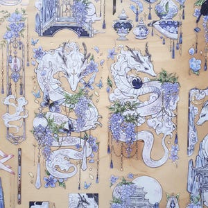 White Wisteria Dragon Clear Diecut Stickers - Mythical Dragons Monsters Floral Flower Temple Mountain Japan China Art Junk Journal Scrapbook