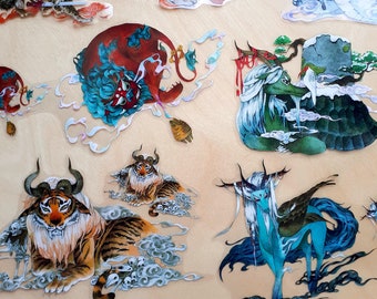 Sons of the Dragon Clear Die Cut Stickers - Mythical Dragons Hybrids Monsters Beasts Creatures Japan China Art Handcut Journal Scrapbook