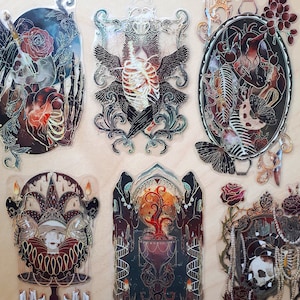 Stickers découpés en cristal du musée des cadavres - Magic occulte Wierdcore Bones Skull Blood Ghost Halloween Art déco Scrapbook Journal Sticker feuille d'or