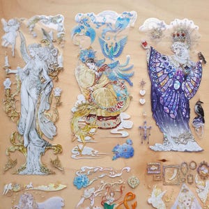 Autocollants découpés en cristal Soul of Beauty - Journal de scrapbooking Art esprits de fées Tsukumogami Chine ancienne Anime victorien médiéval filles femmes