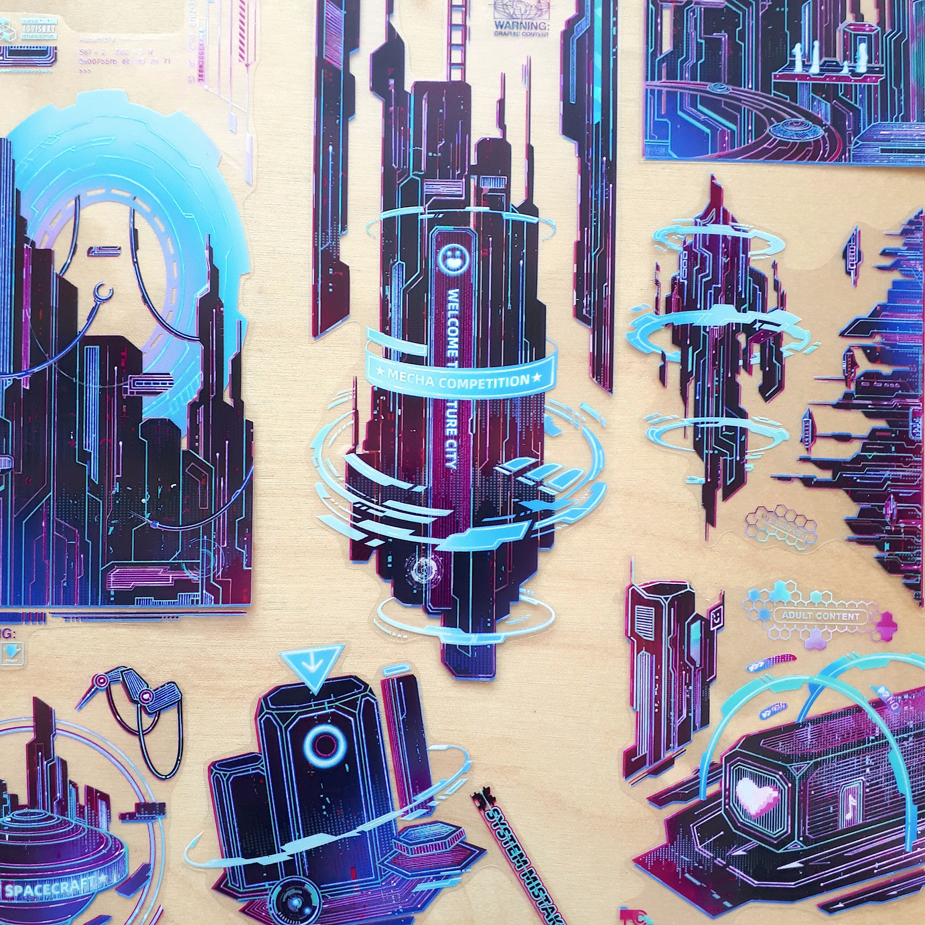 スプレーアート作品『Cyber City』A3サイズ原画 スプレーアート原画作品：3Dアート「枠」 絵画 世界放浪スプレー