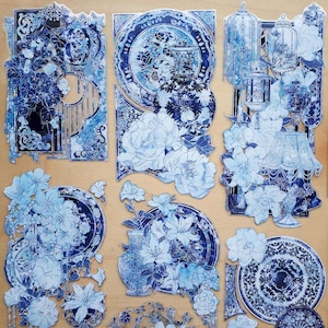 Adesivi fustellati in cristallo con paesaggio da sogno in porcellana - Album di ritagli di giornale in lamina d'argento Ceramica tradizionale cinese blu e bianca smaltata
