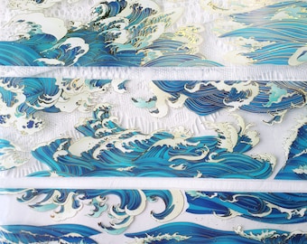 Golden Seas Crystal Sticker Tape - Clear Metallic Gold Foil Art Journal Scrapbook - Ocean Water Waves Mountains Hills Landscape Nature Scene