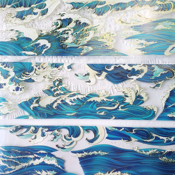 Golden Seas Crystal Sticker Tape - Clear Metallic Gold Foil Art Journal Scrapbook - Ocean Water Waves Mountains Hills Landscape Nature Scene
