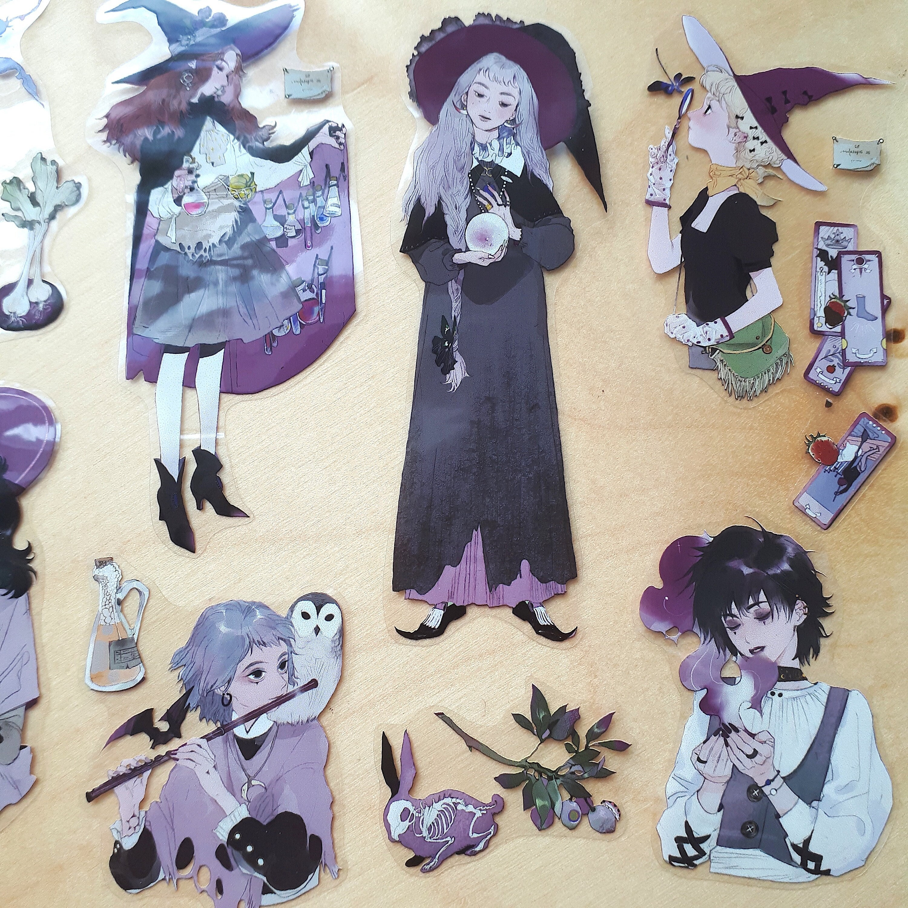 Apprentice Witch Die-Cut Clear Stickers- Weirdcore Halloween Magic Sorcery Occult Creepy Theme Anime Girls Manga Art Deco Scrapbook Journal