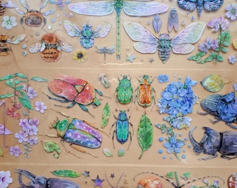 Dainty Insectarium Crystal Sticker Tape - Rainbowfoil Journal Scrapbook - Insects Bugs Spider Beetle Bee Dragonfly Grasshopper Mantis Moth