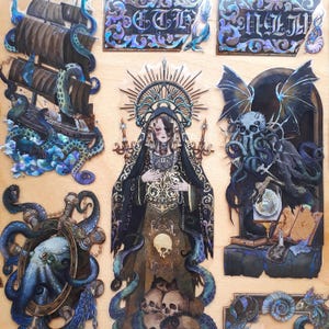 Abyssal Horrors Crystal Stickers découpés - Lovecraft Lovecraftian Eldritch Monster Cthulhu mythe occulte Magie Weirdcore Scrapbook Journal