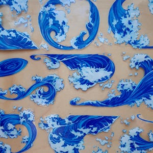 Pegatinas troqueladas de cristal con olas ondulantes: océano, mar, agua, crestas de olas, pájaros, palomas, peces, medusas, paisajes, naturaleza, escenas, diario, álbum de recortes
