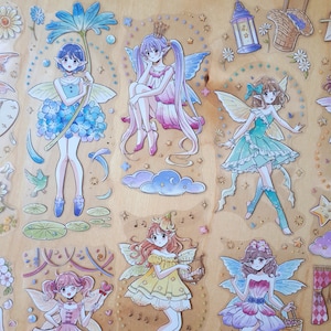 Verborgen sprookjestuin kristal gestanste stickers - elf elf elfen bloem bloemen natuur - dagboek plakboek anime-stijl schattige kawaii meisjes