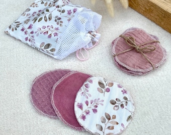 Abschminkpads Kosmetikpads Berry Branches aus Baumwolle, waschbar und wiederverwendbar mit Wäschebeutel mit Blumenmuster/ Flower